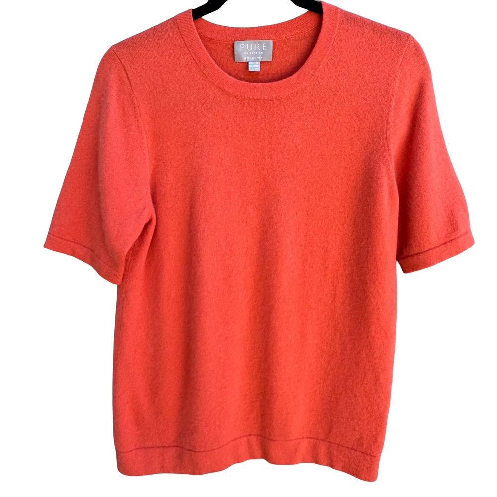 Pure Collection Cashmere Short‎ Sleeve Orange Sweater 8 Old Money Quiet Luxury